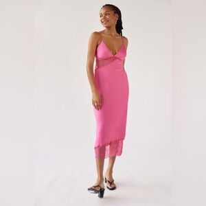 Urban Outfitters Rose Satin Slip Midi Dress in Pink